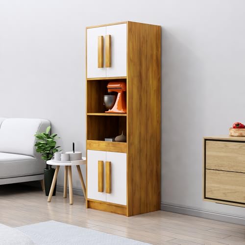 Image of Bniture Multipurpose Crockery Cabinet | Engineered Wood Kitchen Cabinet Modern with 4 Doors & Shelves | Crockery Unit for Dining Area | Kitchen Crockery Cabinet for Home | Giant Wood & Frosty White