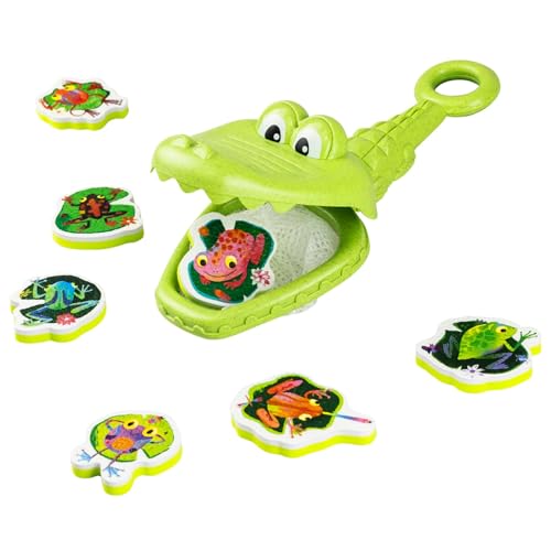 Image of Tiger Tribe Croc Chasey ECO Bio-Plastic Fun Bath Toy for Toddlers - Catch & Scoop Frogs with Snappy Crocodile Mouth - Ages 2+