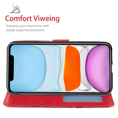Coque à rabat iPhone 11 en cuir PU rouge avec gravure mandala chic - 3
