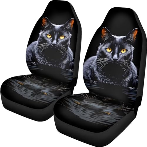 Showudesigns Black Cat Car Seat Covers for Women Decor Auto Front Bucket Seat Covers Full Set of 2 Universal for Cars, Trucks & SUVs Automotive Interior Accessories