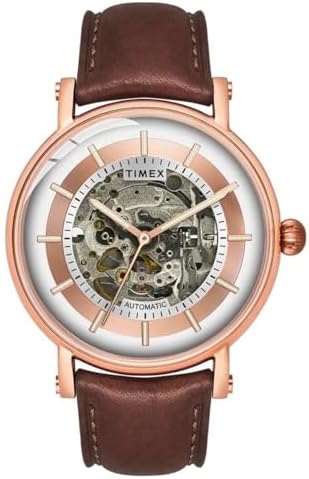 TIMEX Automatic Watch for Man with Blue Round Dial & Blue Leather Strap Band Water Resistant Men's Wrist Watches