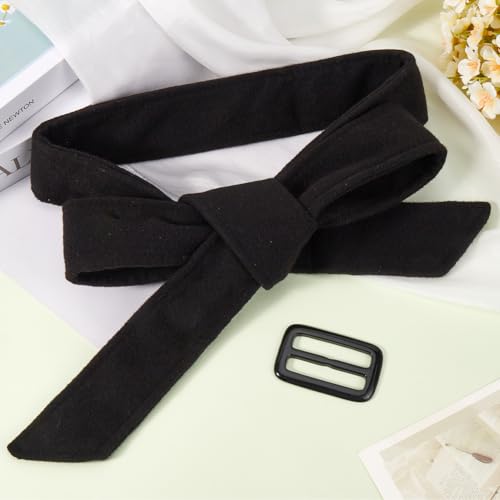 GORGECRAFT Overcoat Waist Belt Black Cloth Trendy Wide Bowknot Decorated Coat Cinch Tie Buckle Women Sash Bow Ties Adjustable Replacement Band Long Belt for Thick Trench Coat Overcoats Jacket4