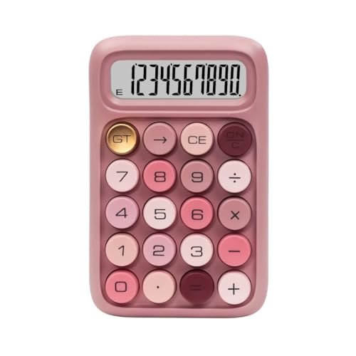 Image of CBK KARUIDA Transparent Desk Calculator with Pastel Mechanical Buttons with 10 Digit Display, Anti-Slip Base Handheld Ergonomic Keyboard Basic Small Calculator for Home, School, Office