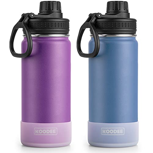 Image of koodee Insulated Water Bottle 2 Pack-18 oz Stainless Steel Vacuum Metal Sports Water Bottle with Leakproof Spout Lid (Purple-Royal Blue)