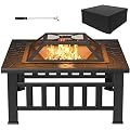 Tuoze 32-inch Fire Pits Outdoor Patio Metal Multifunctional Firepit Table with Waterproof Cover for Camping Bonfire Party Picnic BBQ Backyard Garden Outside Heating,black