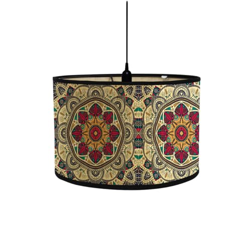 FANSU Vintage Bamboo Lamp Shades for Table Lamps, Round Drum Light Shade Woodsy Decor Pendant Lampshades,Pattern Chandelier Lamp Covers Ceiling Lampshade (30 * 20cm,Mandala)