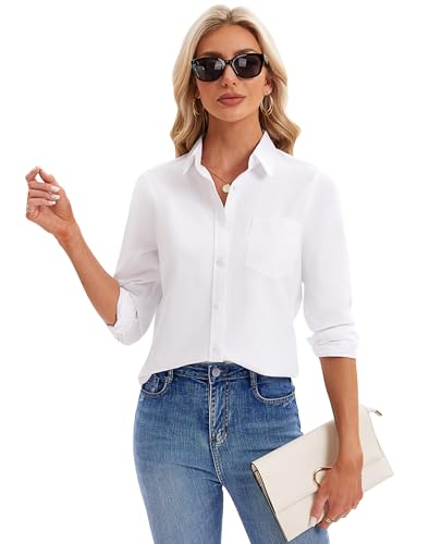 siliteelon Womens Button Down Shirts Long Sleeve Collared Office Work Blouses Tops with Pocket Oxford Shirts4