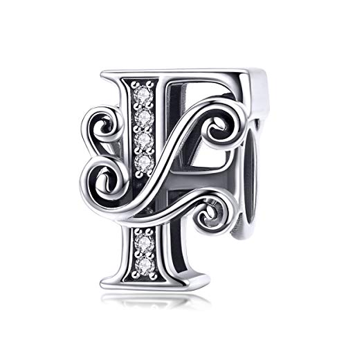 Lorrifal Argento Sterling 925 Iniziale A-Z Fascino con Cubic Zirconia Beads Pendenti con Ciondoli per Pandora European Bracciali Collana Donna Ragazze Gioielli Regalo