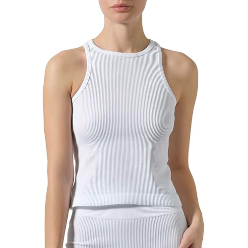 Risalti Camiseta Tirantes Mujer Acanaladas Sara - Top Mujer, Camiseta Tirantes Casual en Microfibra, Ropa Deportiva Mujer, Camiseta Fitness Mujer, Camiseta sin Costuras - Made In Italy