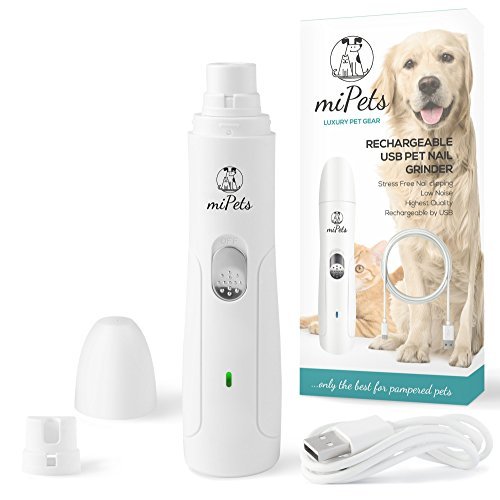miPets Rechargeable Pet Nail Grinder - Luxury USB Nail Trimmer, File, Clipper & Cutter - for Your Dog, Cat, and Other Household Pets