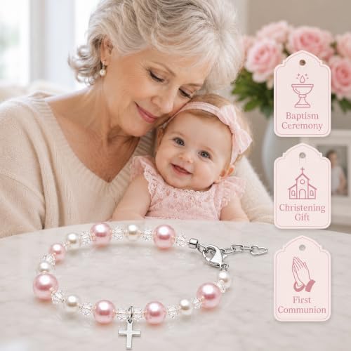 Image of Baby Crystals Personalized Gifts, Sterling Silver Cross Bracelet Charm Baptism Jewelry