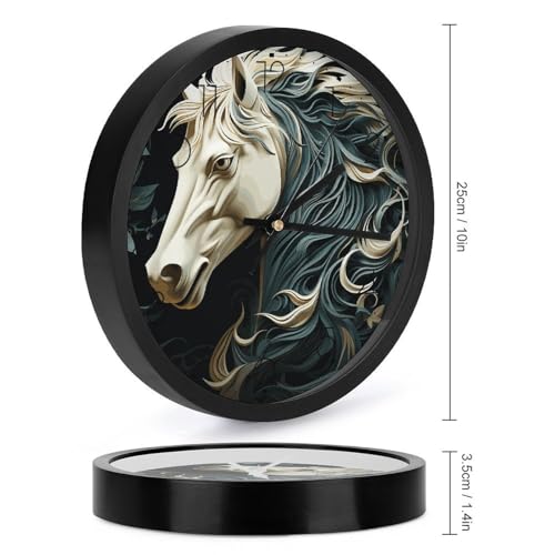 Horloge murale moderne ronde de 25 cm à motif cheval pour salon - 3