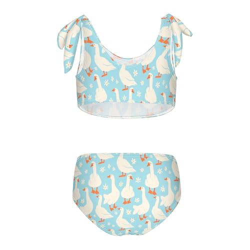Toddler Girls Bikini Set White Duck Flower Swimsuits Kid Bowknot Swimwear 2 Piece Bathing Suit 3-12T2