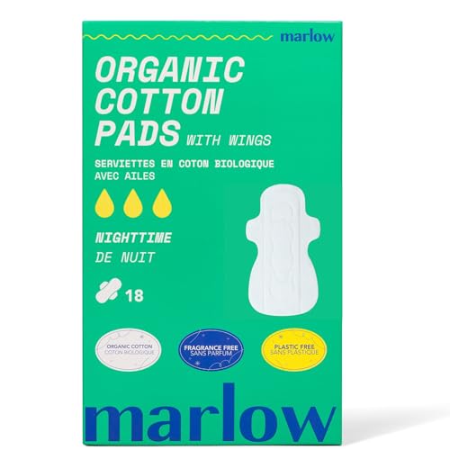 Marlow 100% Organic Cotton Top Sheet Liners with Biodegradable Wrapping, Plastic Free, Fragrance Free, Chlorine Free, Toxin Free, Hypoallergenic, Ultra Thin, Leak Proof, 72 Count