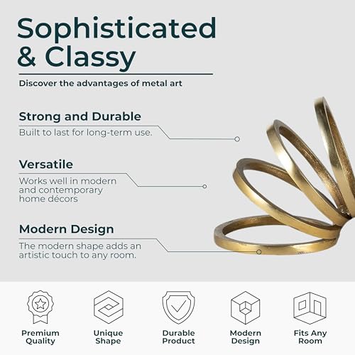 Slinky Ring Decorative Object – Circular Aluminum Sculpture Modern Home Decor – Minimalist Shelves & Coffee Table Decor for Office & Living Room – 10.75" x 5.5", Gold - Image 6