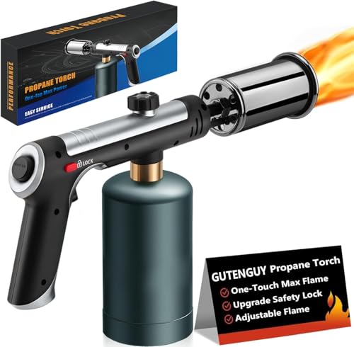 Image of Powerful Propane Torch with One-Touch Max Fire, Adjustable Kitchen Torch with Safety Lock, Flamethrower, Blow Torch Gun for Grill, BBQ, Sous Vide, Campfire Starter (Tank Not Included)