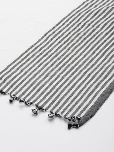 ASVA Handwoven White Cotton Scarf with Black Stripes on Both Sides, Elegant Lightweight Wrap for Women4