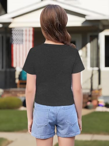 Image of VVNTY Girls American Flag Crop Tops Kids USA Crop Shirt Patriotic 4th of July Tops 5-14 Years