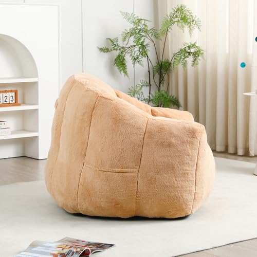 Image of Bean Bag Chair with Arms for Adults - Furry Lazy Sofa, Armrests Stuffed High-Density Foam Filler Chair, Small Cozy Reading in Bedroom Living Room and Dorms (Brown)