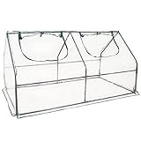Sunnydaze Mini Cloche Greenhouse with Zipper Doors - Portable Greenhouse with 2 Zippered Doors -...