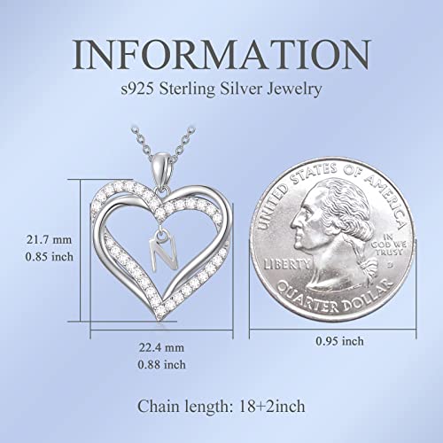Iiw Gifts For Her Sterling Silver Forever Love Heart Initial N Letter Pendant With Cubiu Zirconia Birthday Anniversary Christmas Jewelry Gifts For Women Girls Her #TOP2