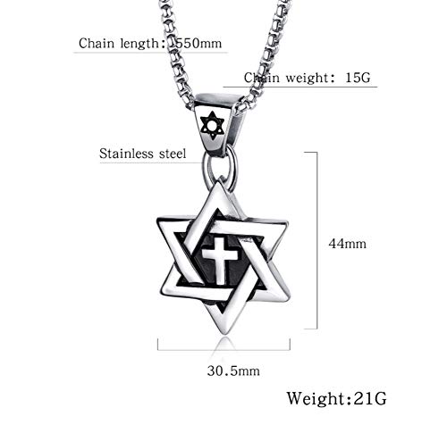 Blowin Silver Stainless Steel Jewish Charm Cross Star of David Pendant Necklace with 24 Inch Chain2