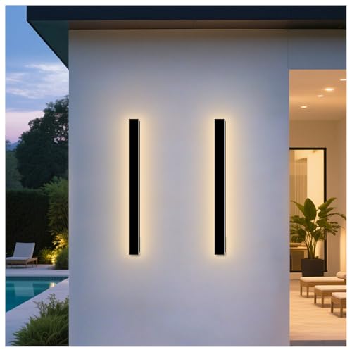 Image of Modern Outdoor Wall Lights, 2Pack 39.4Inch LED Outdoor Sconce Lights | Long Outdoor Light Fixtures Wall Mount 3000K Exterior Sconce IP65 Waterproof Black Outside Porch Lights for House Garage