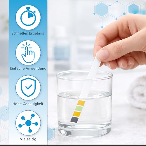 ECENCE pH Teststreifen 100 Stck, Lackmus Testpapier, Messbereich 0-14, Urin Teststreifen, Säuretest für verschiedene Flüssigkeiten (z. B. Aquarien, Trink-Wasser, Speichel, Pool)