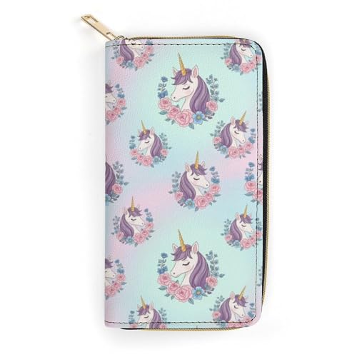 Printed Leather Wallet for Men Women, Portable Cute Unicorns Wallets with Large Capacity Multiple Card Slots