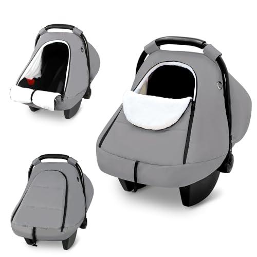 SWESEN Winter Car Seat Covers for Babies, Cozy &amp; Warm Cover, Infant Car Seat Canopy Water Resistant, Universal Cold Weather Shield, Grey