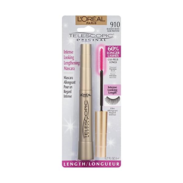 LOreal-Paris-Makeup-Telescopic-Original-Lengthening-Mascara-Blackest-Black-027-Fl-Oz-1-Count L'Oreal Paris Makeup Telescopic Original Lengthening Mascara, Blackest Black, 0.27 Fl Oz (1 Count)