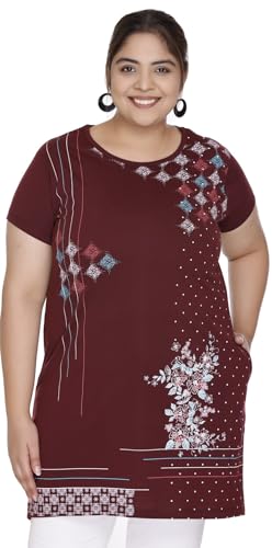 Image of Women Printed Cotton Tshirt with Side Slits & Pocket