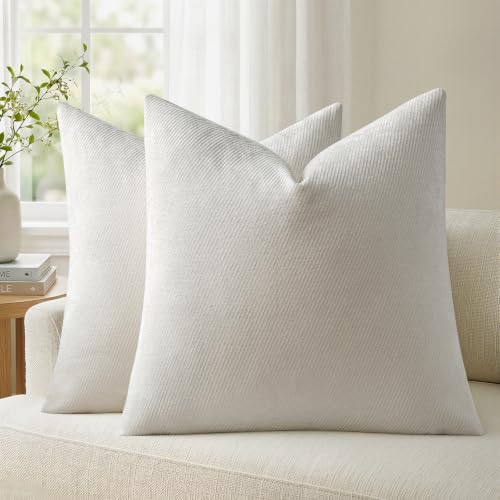 Image of a moment Pack of 2 Decorative Chenille Throw Pillow Covers with Twill Cushion Covers for Sofa Living Room Couch Bed 24x24 Inch Raw White