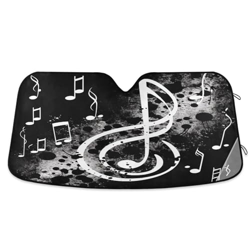 Haskirky Musical Notes Car Windshield Sunshade Blocks UV Ray Folding Sun Shield Automotive Interior Protector Keep Your Vehicle Cool 57x31.5 in