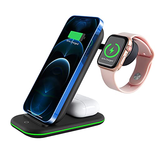 Wireless Charger, 3 in 1 Wireless Charging Stand for iPhone 14/13/12/11/Pro/Pro Max/XR/Xs Max, iWatch Series, Airpods-Black