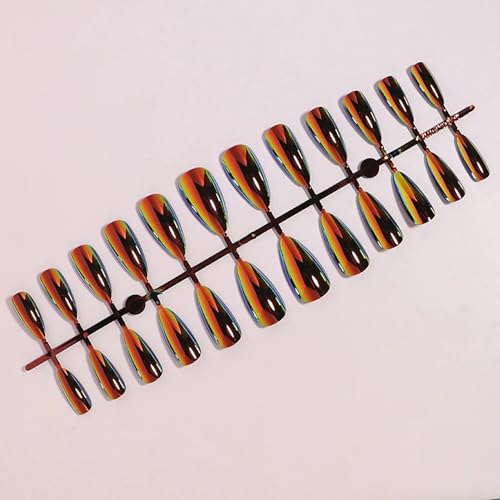 Black Chrome Press on Nails - Medium Almond Reusable Nails