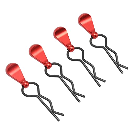 JTLB 4Pcs Stainless Steel RC Body Clip Pin with Aluminum Alloy Handle, R Shape RC Car Body Clip for 1/8 1/10 RC Cars, Quick & Easy Install & Remove, Replacement Parts (Red)