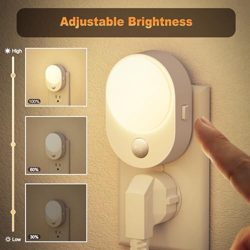 Image of JandCase Motion Sensor Night Light, 4 Pack Motion Activated Sensor Night Lights Plug into Wall, 3000K Warm White, Dimmable Nightlight with Dusk to Dawn Sensor, for Kids Bathroom Hallway Bedroom