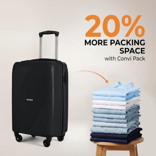 Image of HRX Icon Cabin Size Haileys Black Polypropylene Hard Shell Suitcase - Premium Travel Trolley Bag with 4 Spinner Wheels, Number Lock & Water Resistant Body