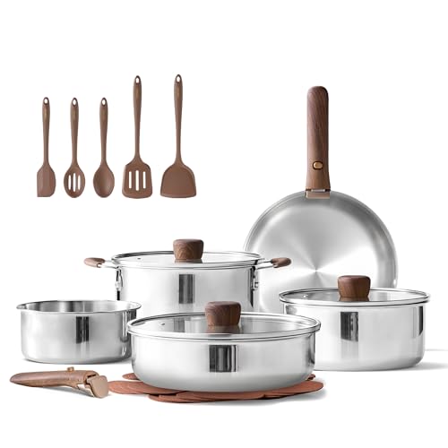 Comparison: Best Cookware Set For Wedding Registry 9 CAROTE 19pcs Stainless Steel Cookware Set with Detachable Handle, Pots and Pans Set, Induction Kitchen Cooking Sets, RV/Camping Cookware, Removable Handle, Oven Safe, Woodgrain