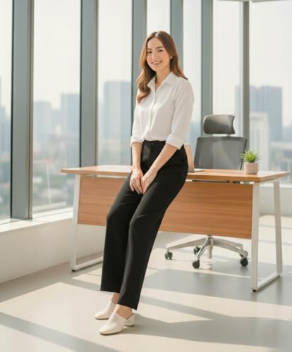 Image of Women's Formal Trousers | Stretch & Regular Fabric Options | Straight Fit Office Wear Pants with Pockets | Casual Trouser for Womens