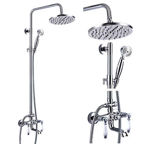gotonovo Polish Chrome Shower Faucet Set 8-inch Shower Head with Handheld Spray Double Lever...