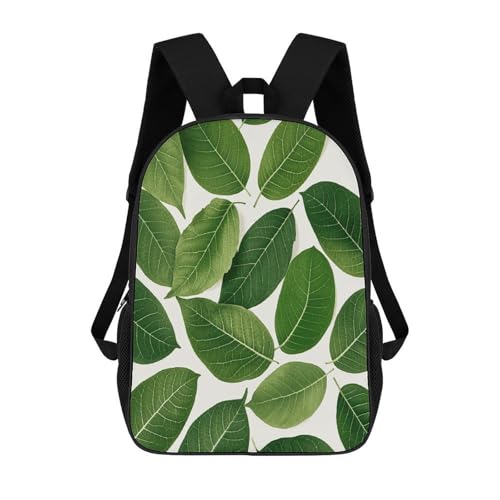 17 Inch Backpack Green Leaf Texture Print Travel Dayback Shoulder Back Pack Carry On Backpack with Adjustable Shoulder Straps