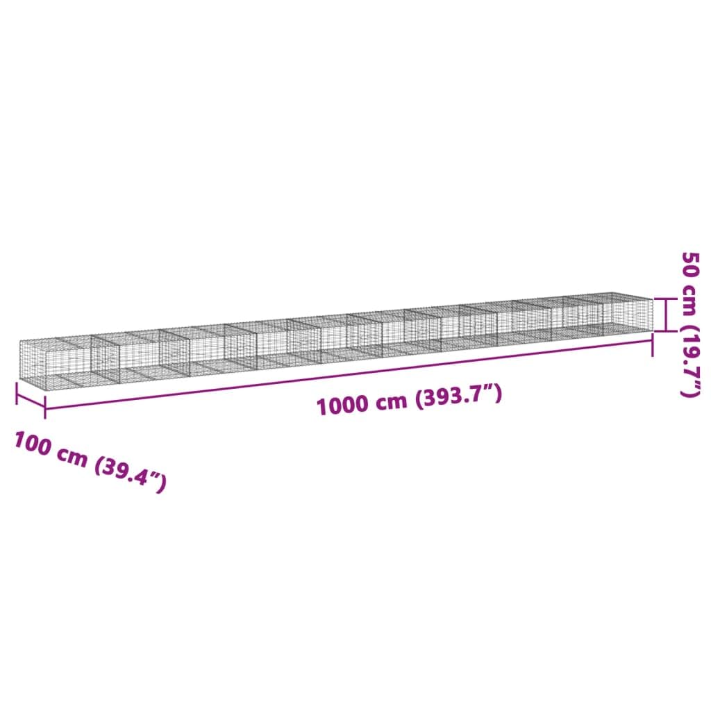 Gavión con tapa, 1000 x 100 x 50 cm, cesta de piedra | Cesta de alambre galvanizado resistente para jardín, ideal como protección visual o borde de parterres sin piedras.