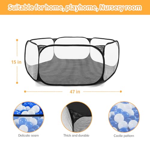 STARBOLO Kids Ball Pit Play Tent, Children Ball Pit Tent Foldable Ball Pits for Toddlers Ball Pool Crawl Fence Indoor Outdoor for Boys Girls,Balls Not Included (Black)