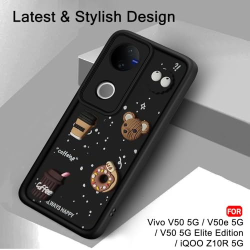 Image of TheGiftKart Back Cover Case for Vivo V50 / V50e / V50 5G Elite Edition /iQOO Z10R / Vivo T4R 5G | Cute Fun Cartoon 3D Bear Coffee Case | Full Camera Protection | Shockproof Cover (Silicone, Black)