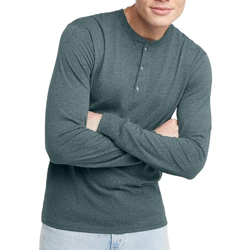 Hanes Originals Men's Tri-Blend Long Sleeve Henley T-Shirt, Lightweight Long Sleeve Tee