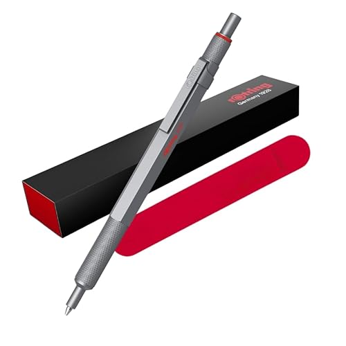 rOtring 600 Gelschreiber & Samtetui, 0,55 mm, schwarze Tinte, silberfarbener Metallkörper, rutschfester gerändelter Griff und sechseckiger Schaft, nachfüllbar