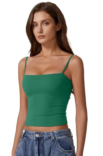 Image of QINSEN Women's Double Lined Basic Tank Top Adjustable Spaghetti Straps Sleeveless Camisole Shirts