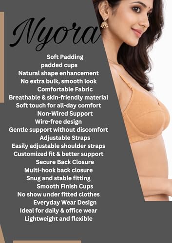 Image of Women's Cotton Medium Padded Bra | Soft & Breathable Fabric | Full Coverage Everyday Comfort Bra | Adjustable Straps & Back Hook Closure